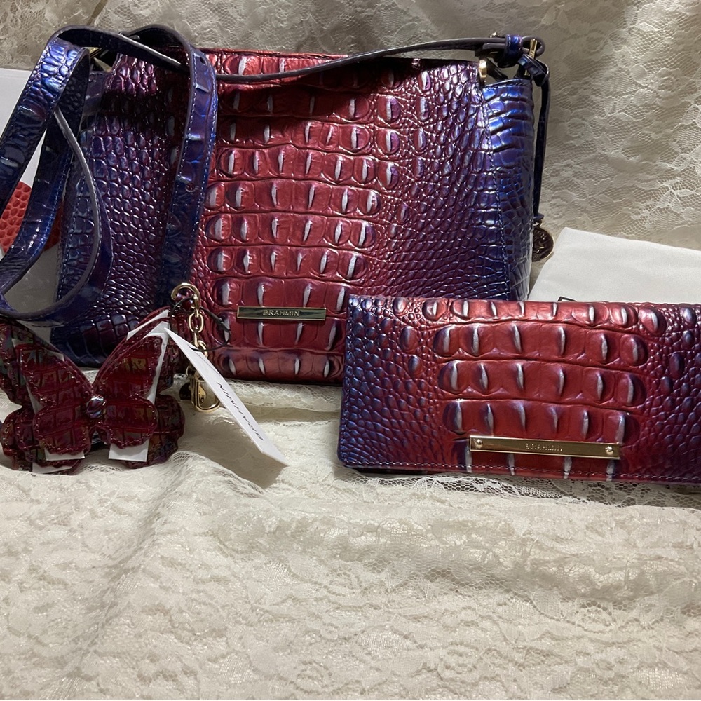 $FIRM$ 2 Pc Brahmin DAWNING HILLARY  + ADY WALLET ****NO BUTTERFLY****